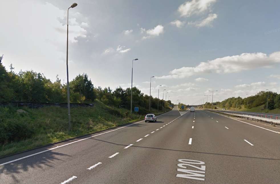 The junction 13 slip road off the M20, where the coach driver reported smoke coming from the engine compartment. Picture: Google