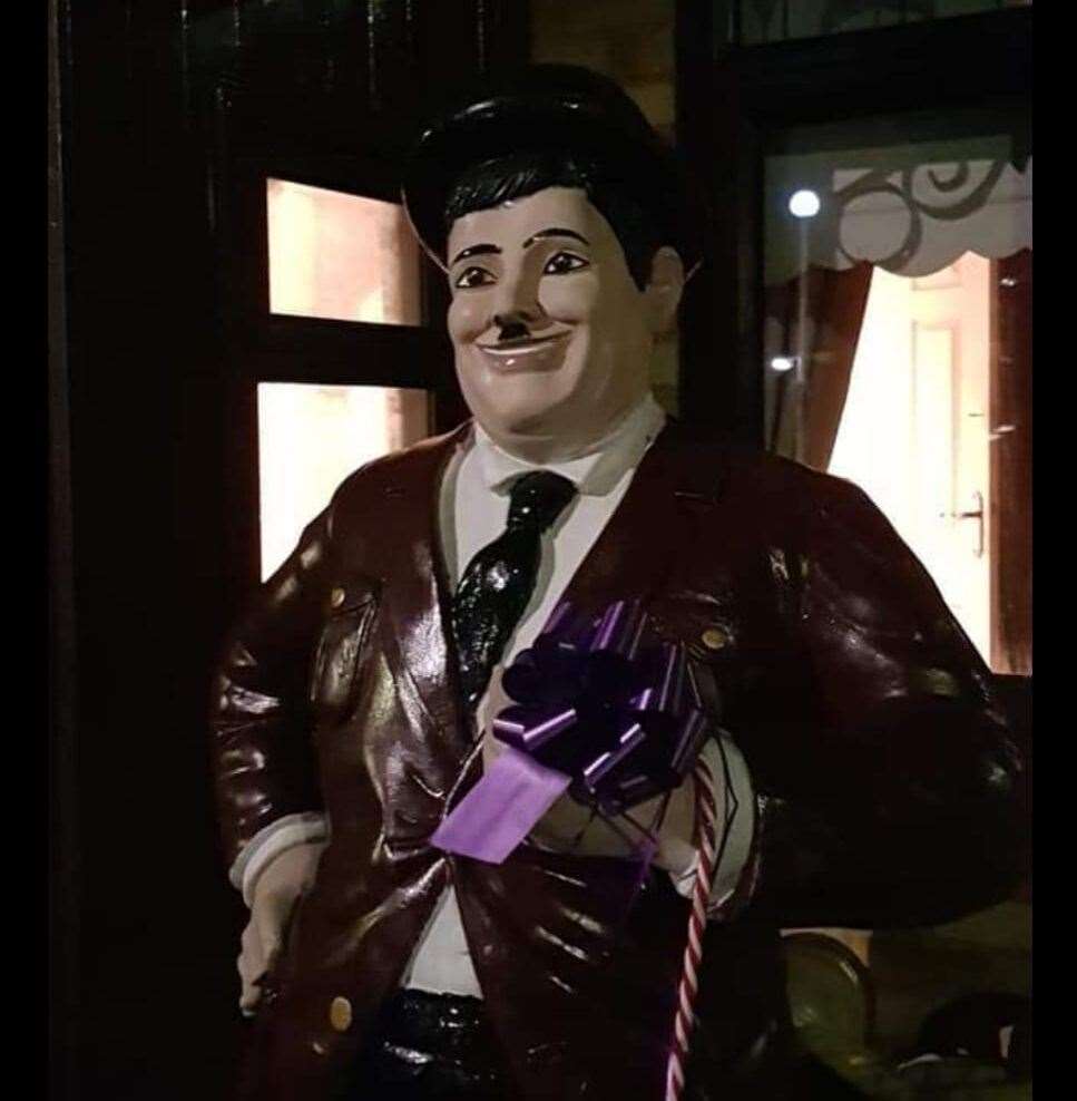 Pictured is the Oliver Hardy figure. The couple have had the statues for 40 years (Lesley Haylett/PA