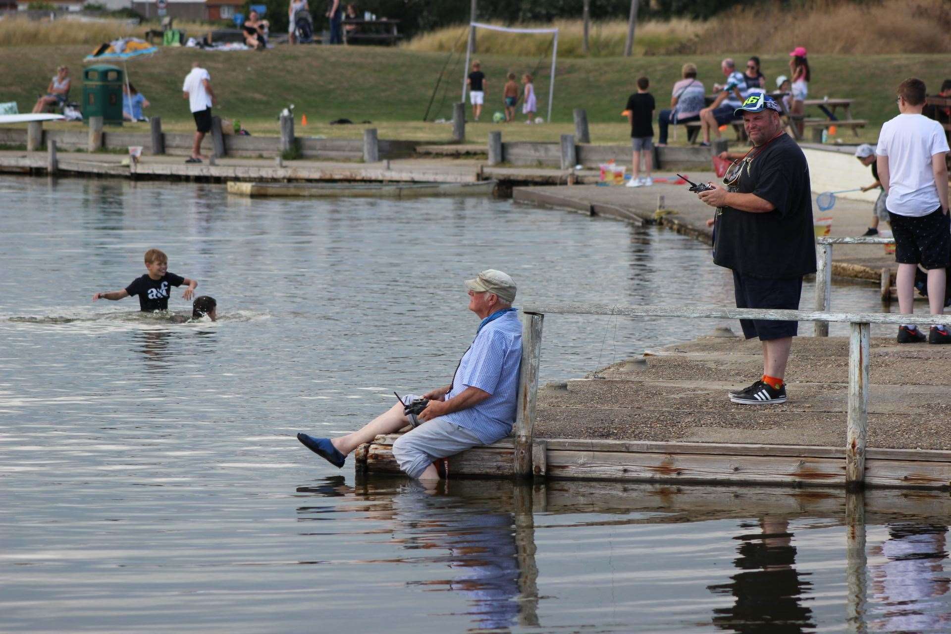 Andrew Kennedy, 77, from Chatham, sailing his father's model schooner ont he boating lake at Barton's Point Coastal Park, Sheerness, Sheppey (14672994)