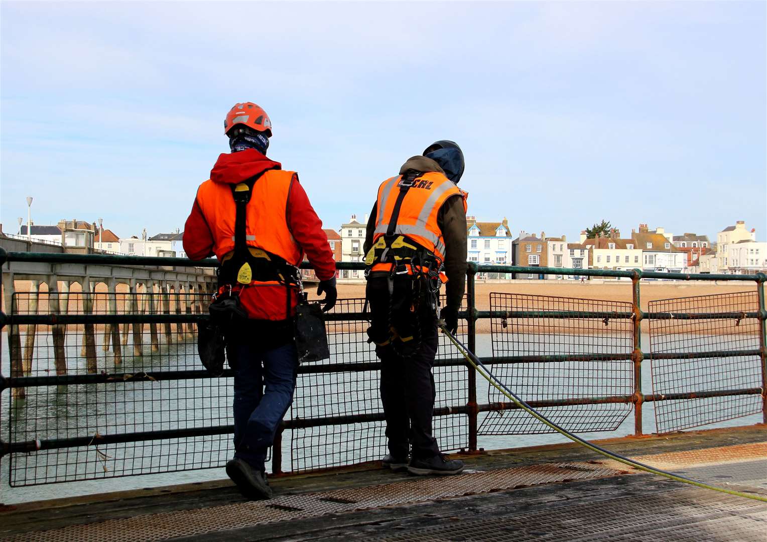 Experts abseiled down Deal Pier to check what repair work was needed. Picture: Dover District Council