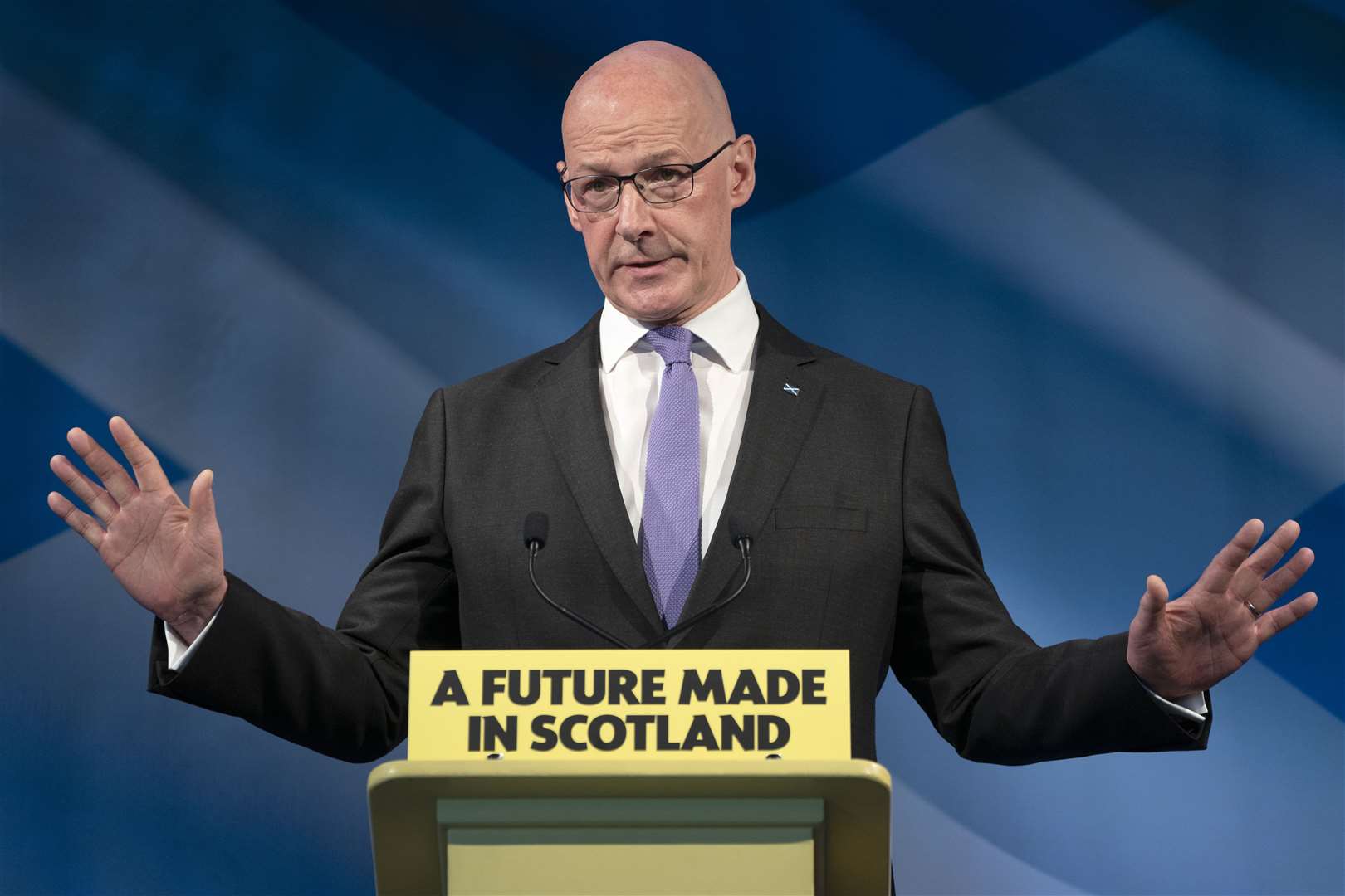 First Minister John Swinney at the launch of the SNP’s manifesto (Jane Barlow/PA)