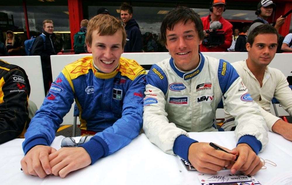 Henry Surtees and Jolyon Palmer at a Formula 2 autograph signing at Brands Hatch on the fateful weekend in July 2009. Palmer was another driver to cut his teeth at Buckmore
