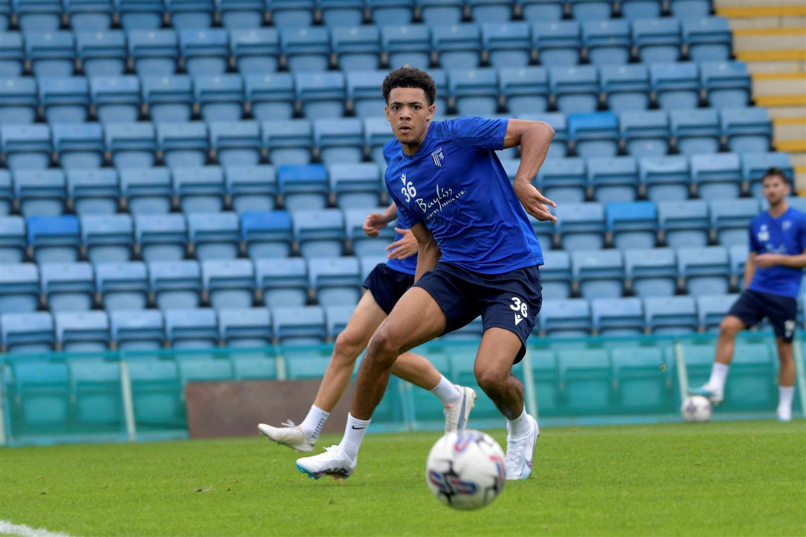 Youngster Kieron Agbebi in action infront of fans at Gillingham Picture: Barry Goodwin