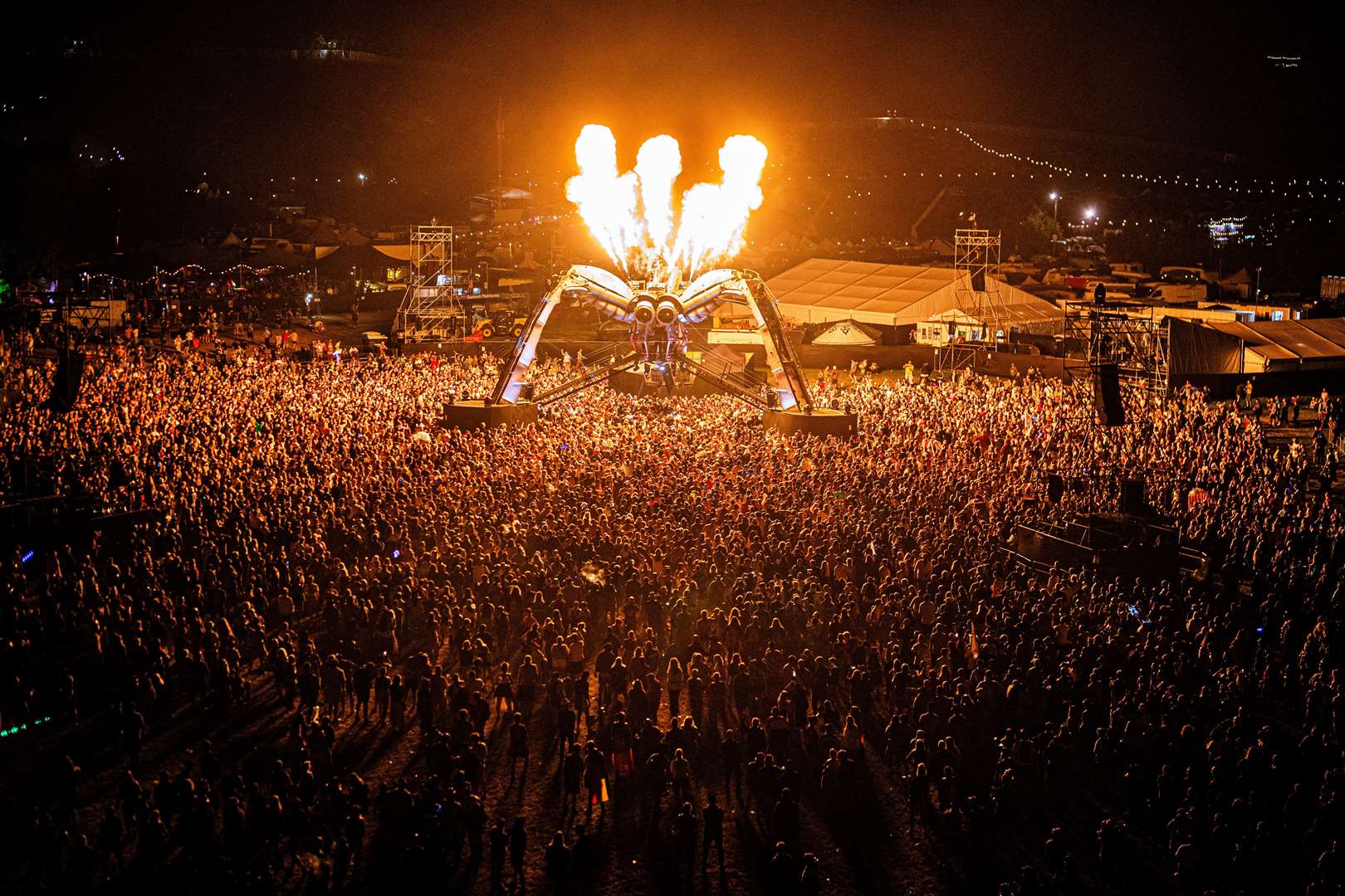 Chemical Brothers performed to huge crowds beneath the Arcadia spider at Glastonbury in 2023 (Ben Birchall/PA)