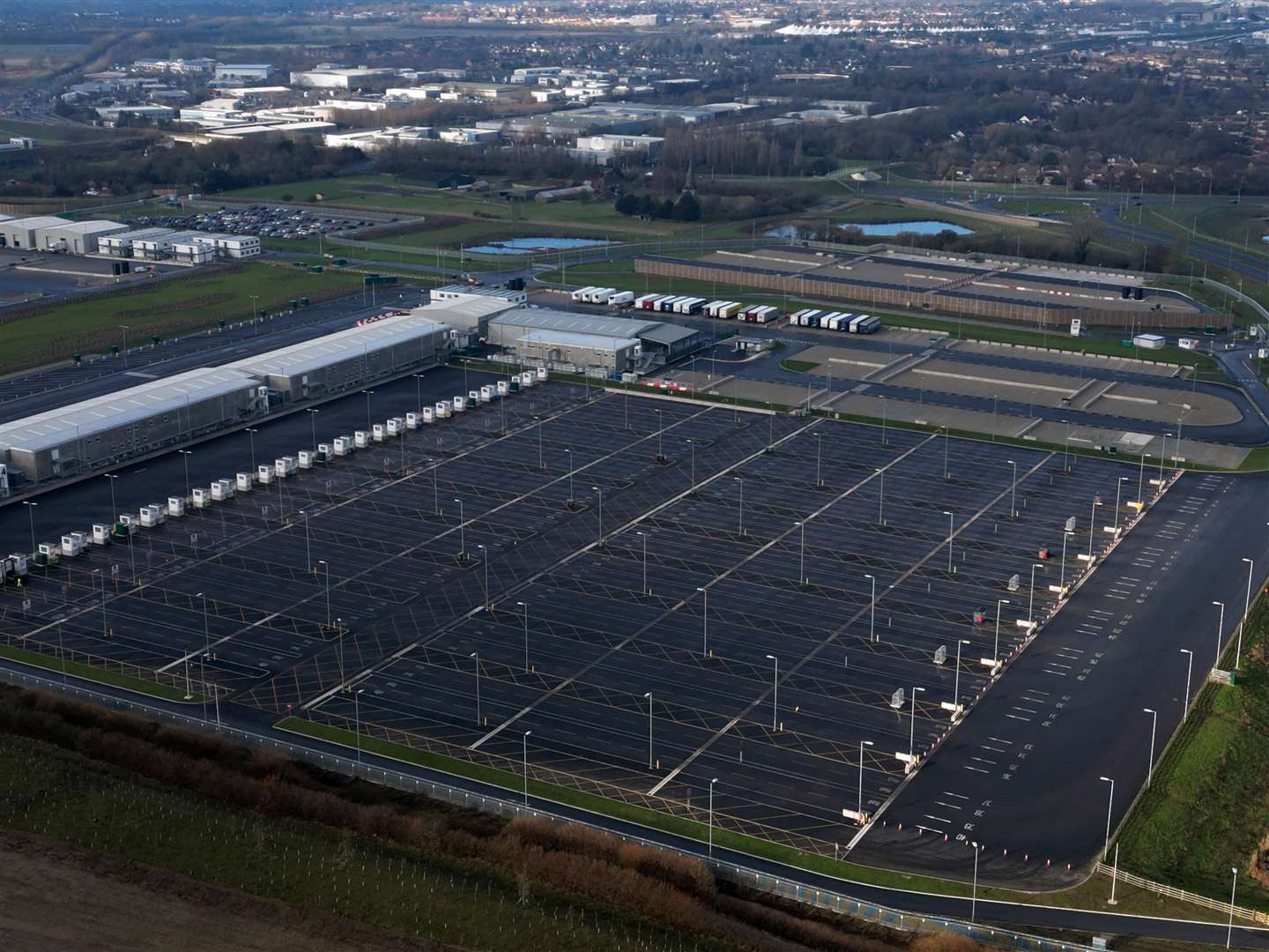 The seemingly deserted Sevington inland border facility off the M20, near Ashford. Picture: Barry Goodwin