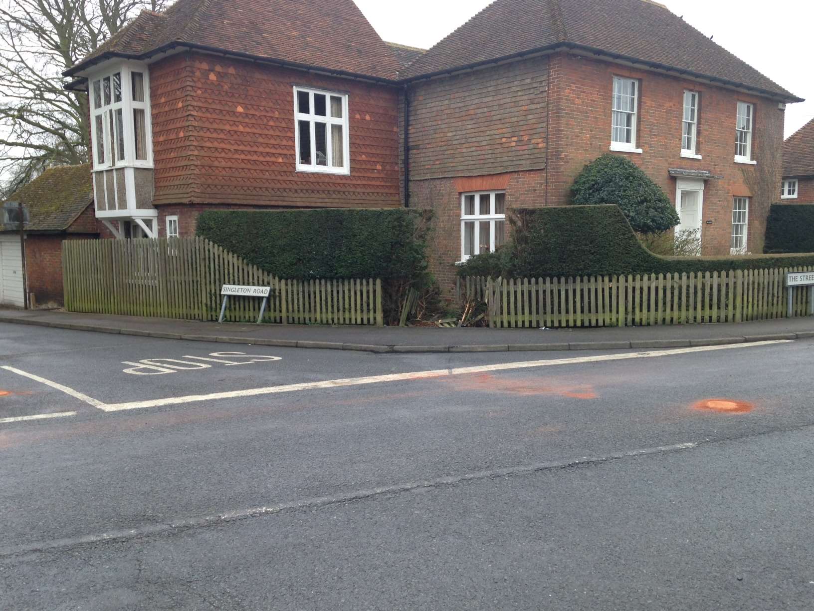 The scene of the crash at the junction of The Street and Singleton Road