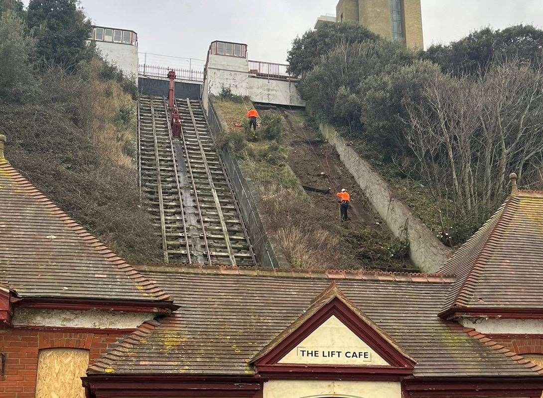 Contractors have been on site clearing vegetation and surveying the Leas Lift site in Folkestone. Picture: Folkestone Leas Lift