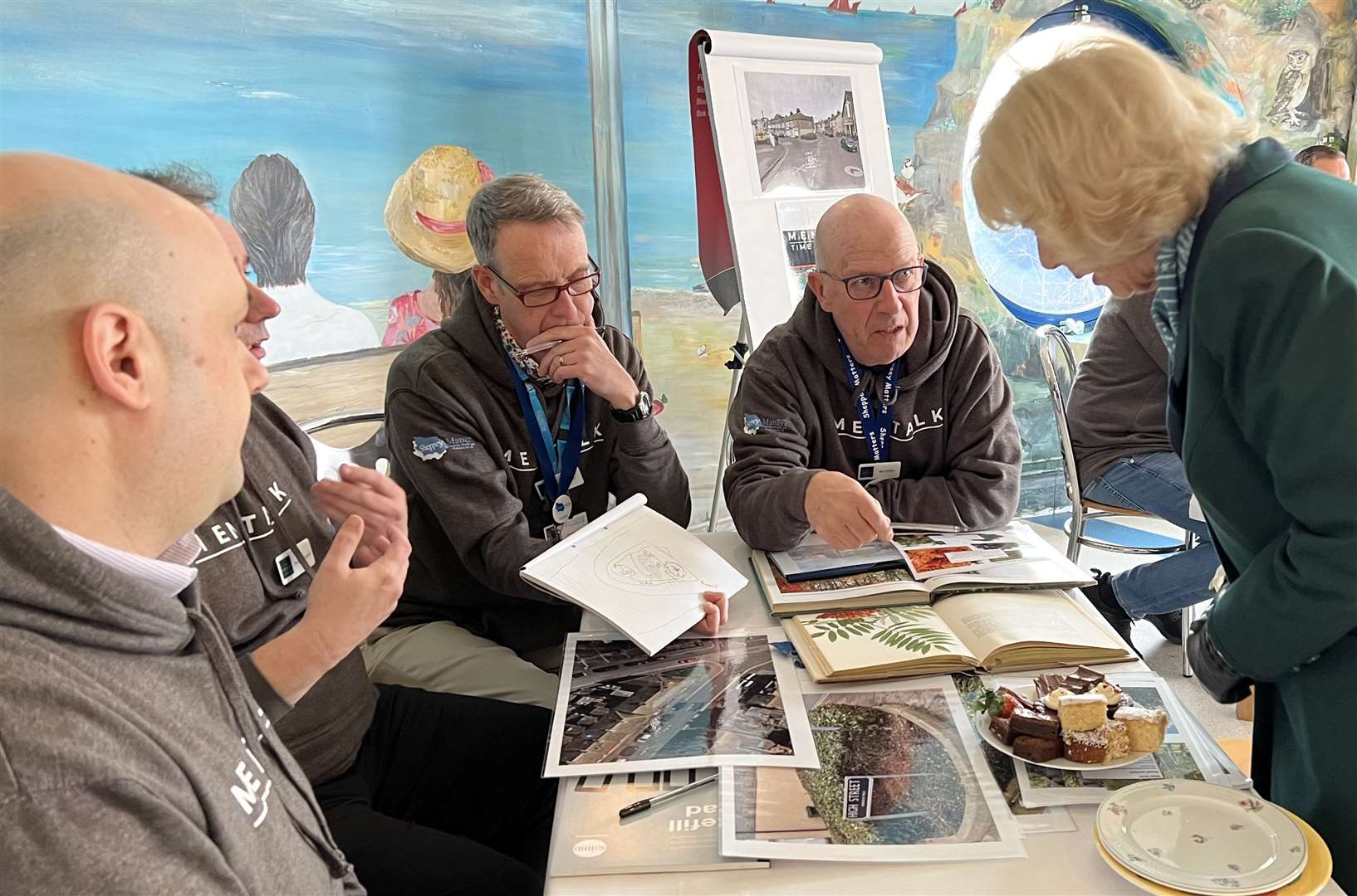 Camilla talking with Mentalk volunteers at Sheerness Healthy Living Centre