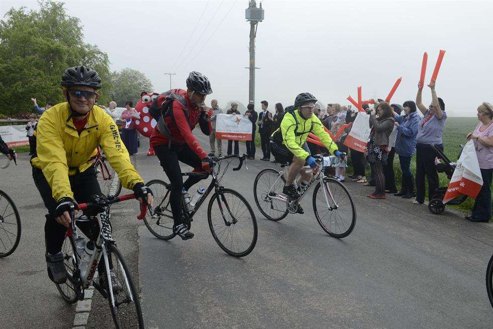 Riders heading towards Sittingbourne during the first leg of the cycle ride