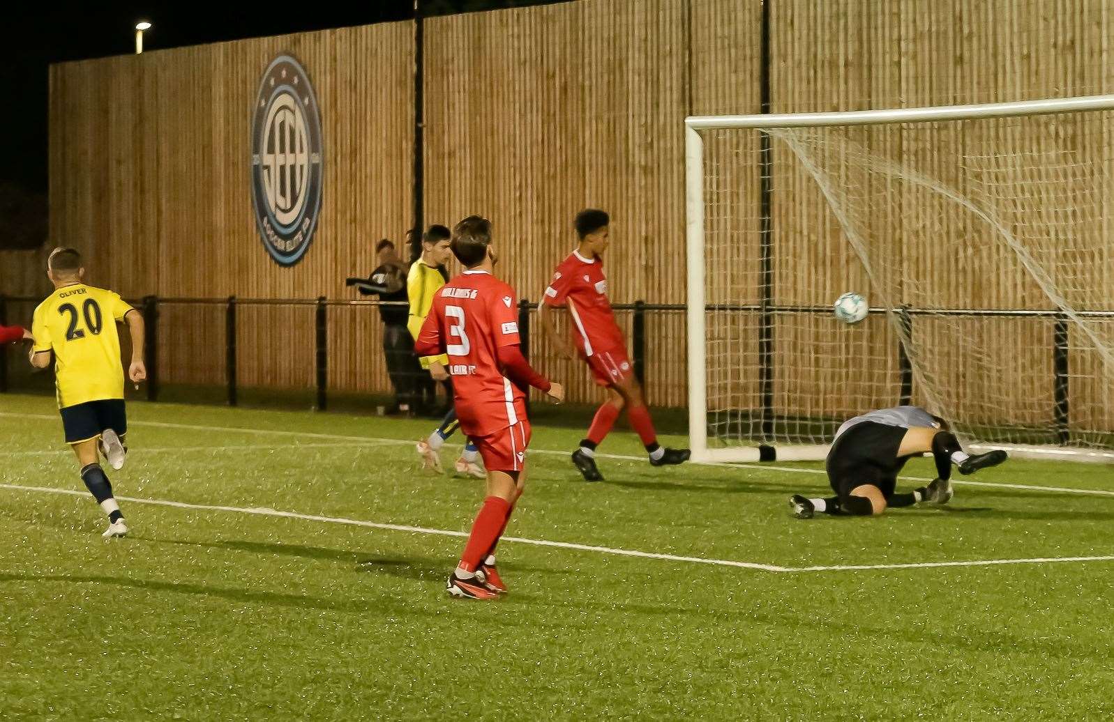 Josh Oliver, of Whitstable, wheels away to celebrate after getting his second at Hollands & Blair. Picture: Les Biggs