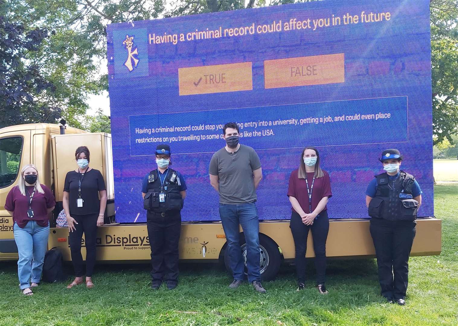 Police joined teams from Crimestoppers and prevention charity Salus in Dartford to talk with youngsters and try to help crackdown on knife crime. Picture: Kent Police