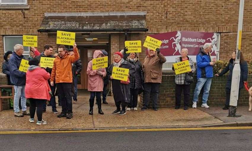 People protesting about the sudden closure of Blackburn Lodge care home in Sheerness