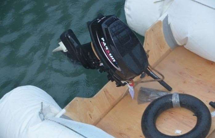 A boat that arrived on November 22, two days before the mass drowning, held together with tape and a tyre tube float. Picture: National Crime Agency