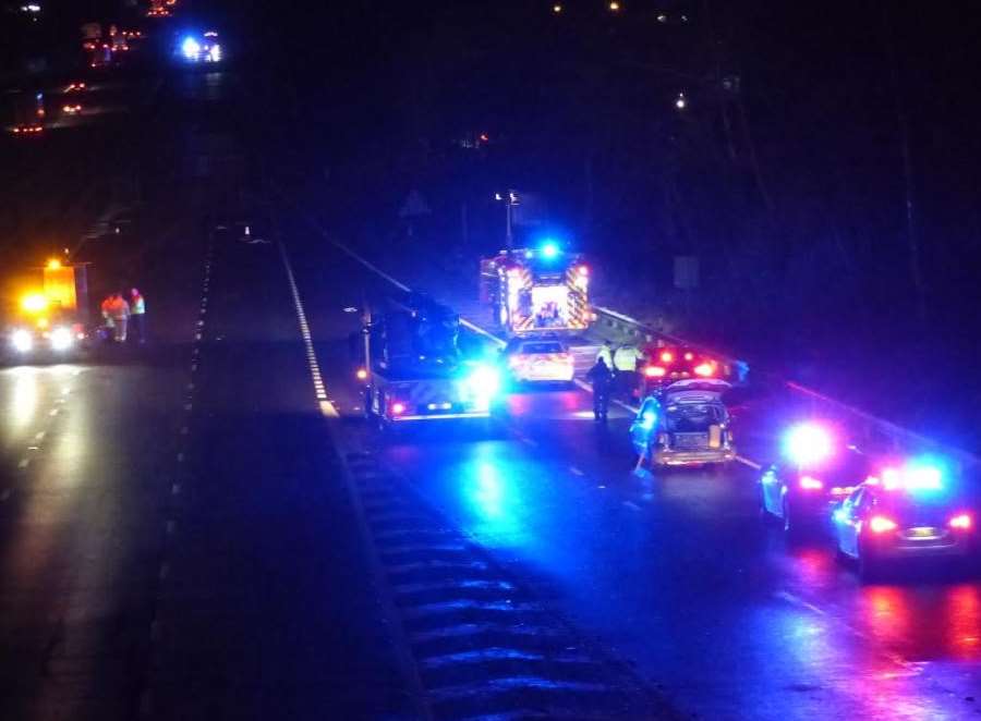 The London bound carriageway of the M20 is likely to be closed until about midday for police investigation work. Pic Andy Clark