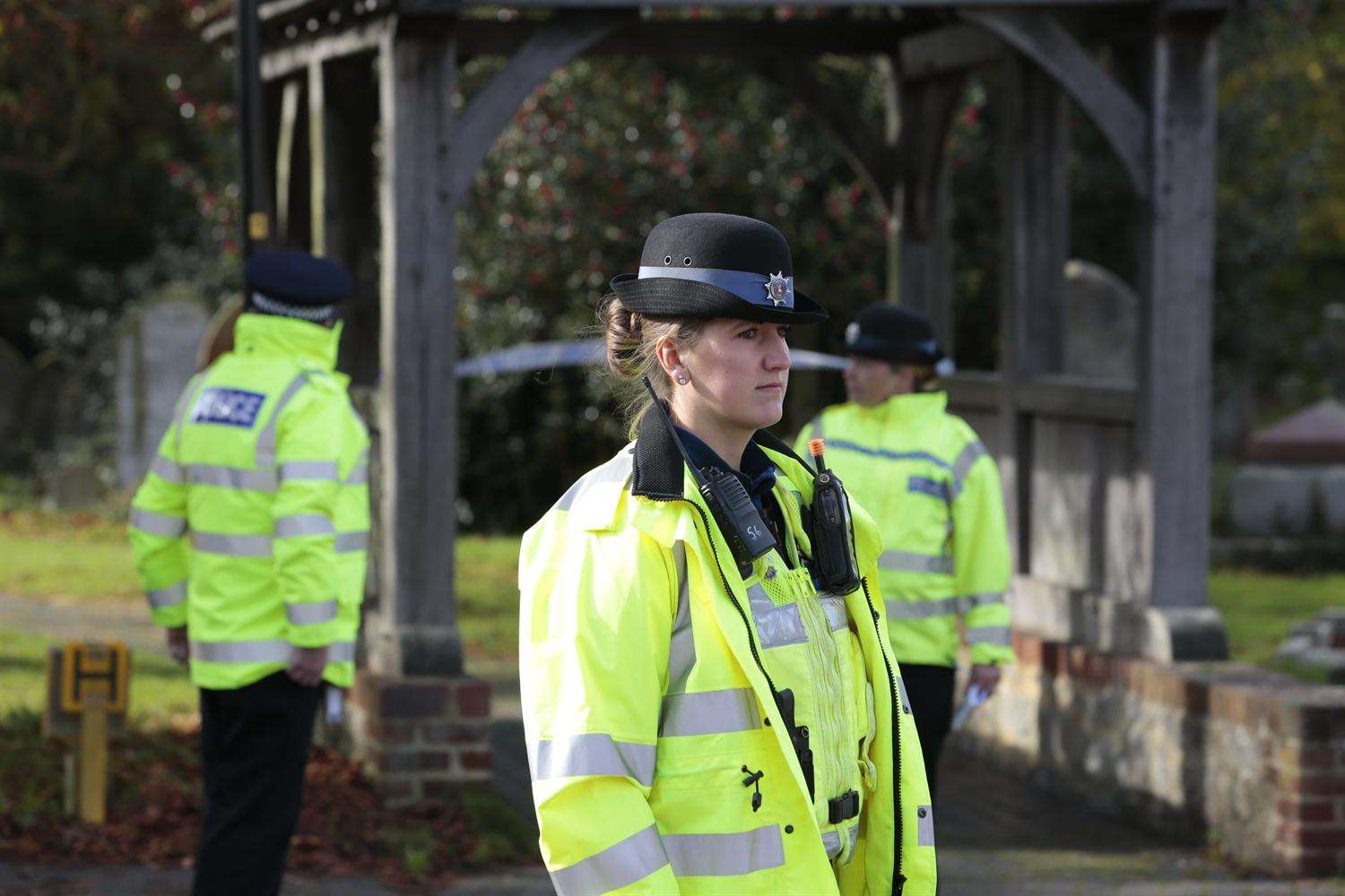 The church yard was sealed off. Picture: Martin Apps