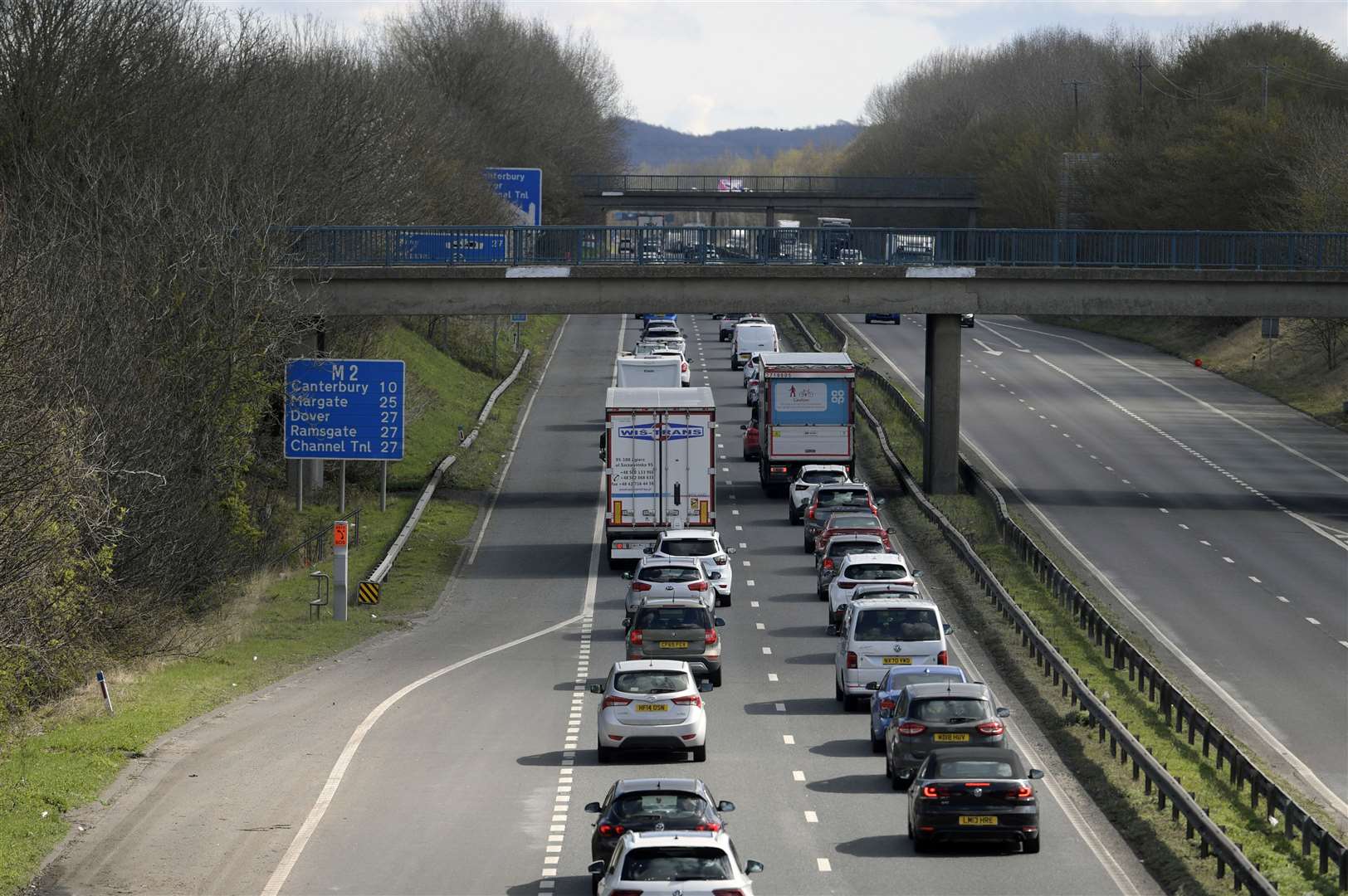 Lorry drivers trying to get to Dover without using the M20 are turned around at Brenley Corner roundabout on the junction with the M2 and the A2 Picture: Barry Goodwin