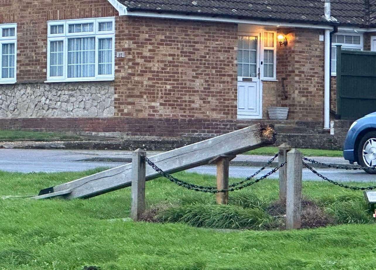 The sign in Newington fell down during high winds on New Year's Eve