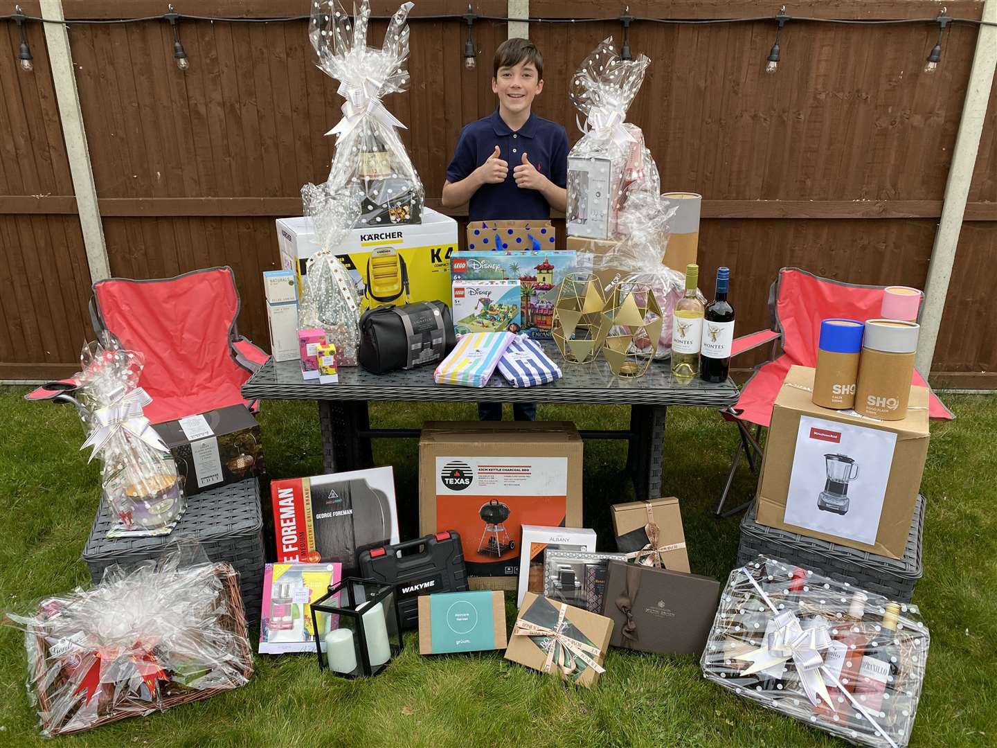 Sam Hall with his mega raffle donations