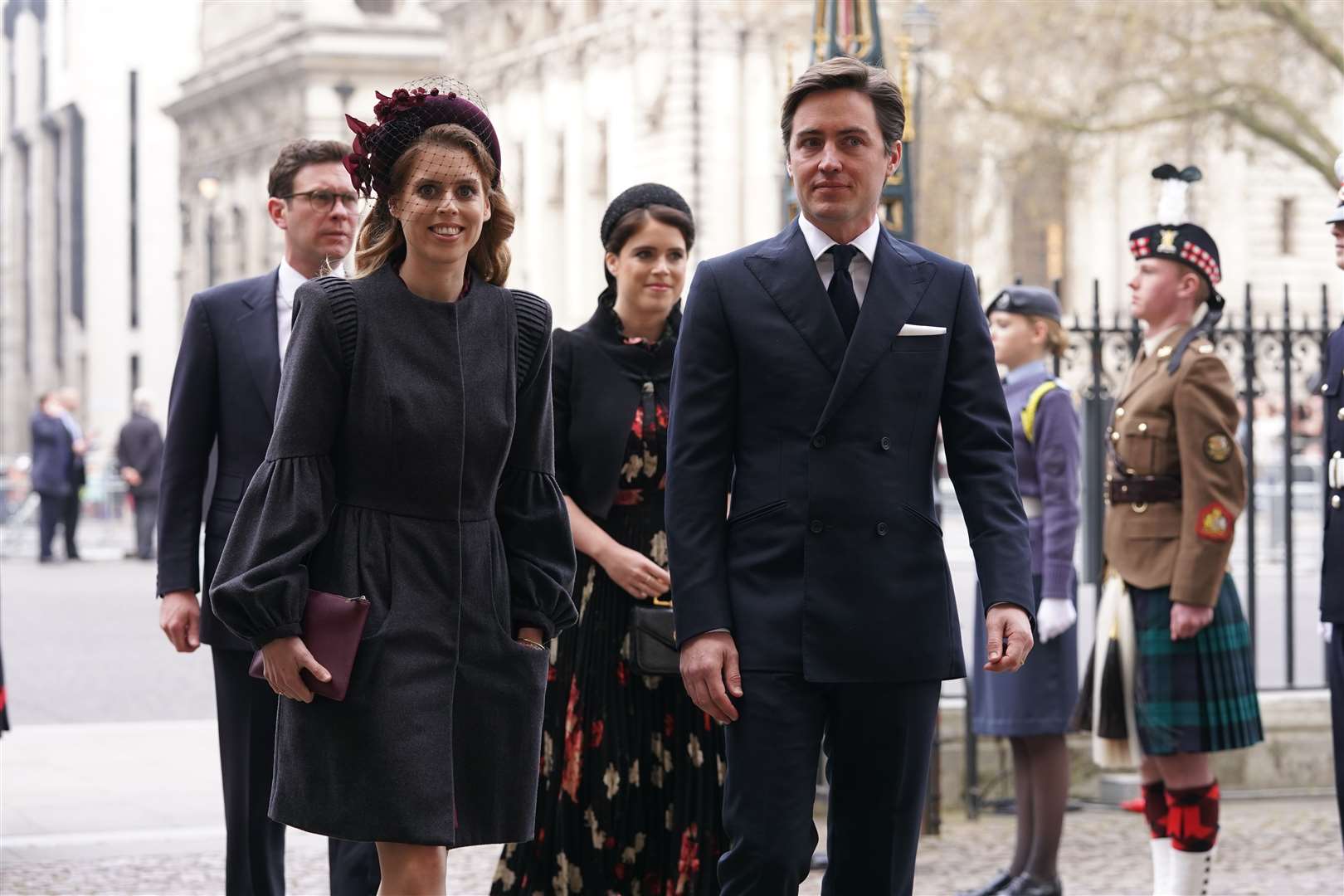 Princess Beatrice and her husband Edoardo Mapelli Mozzi arrived with her sister Princess Eugenie and her husband Jack Brooksbank (Aaron Chown/PA)