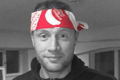 Freddie Flintoff brandishing his bandana for Bandana Day.