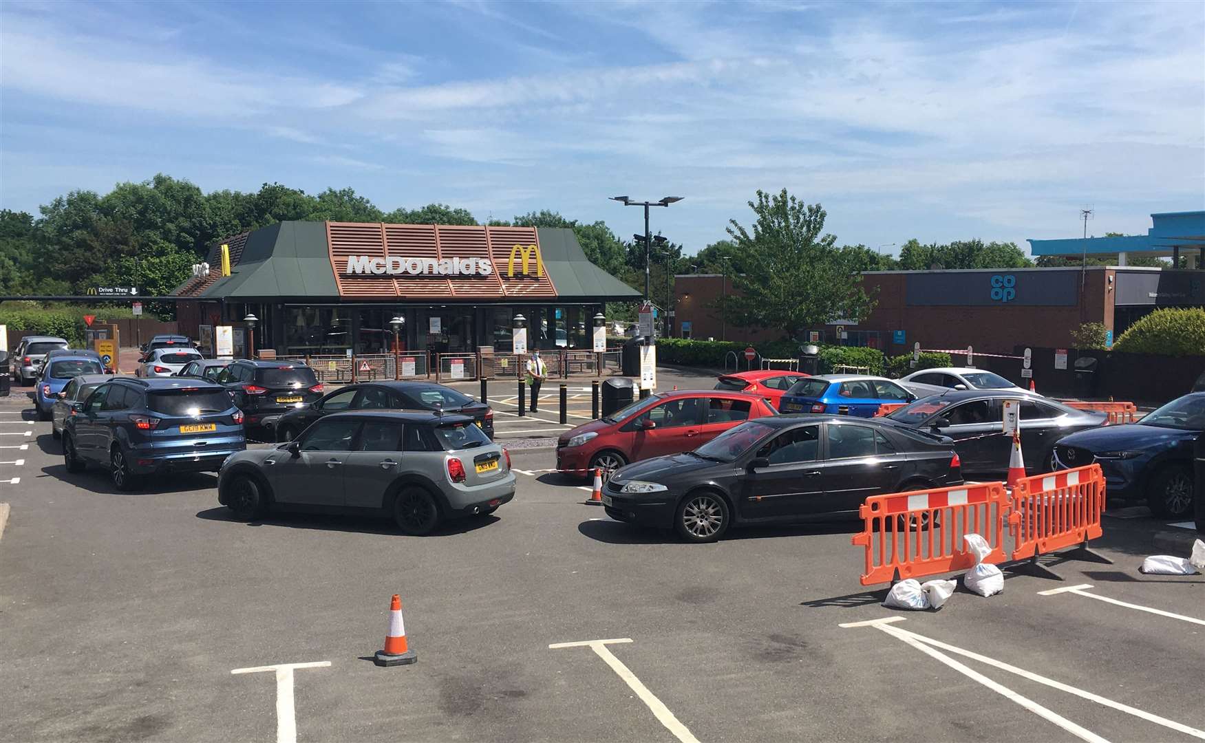 As McDonalds opened it's restaurants for drive-thrus the numbers of cars went up dramatically. This was the scene in Bobbing on May 26.