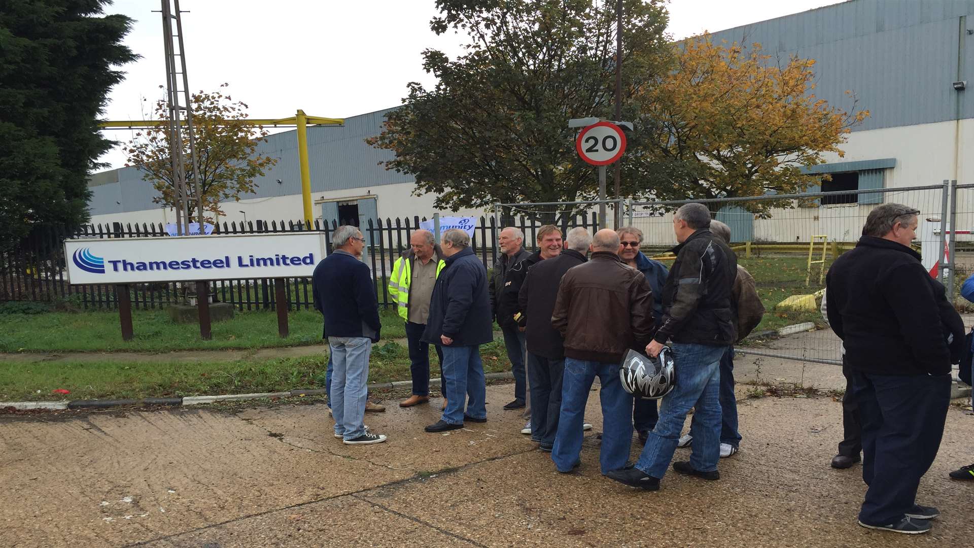 Former workers demonstrating outside Sheerness steel mill