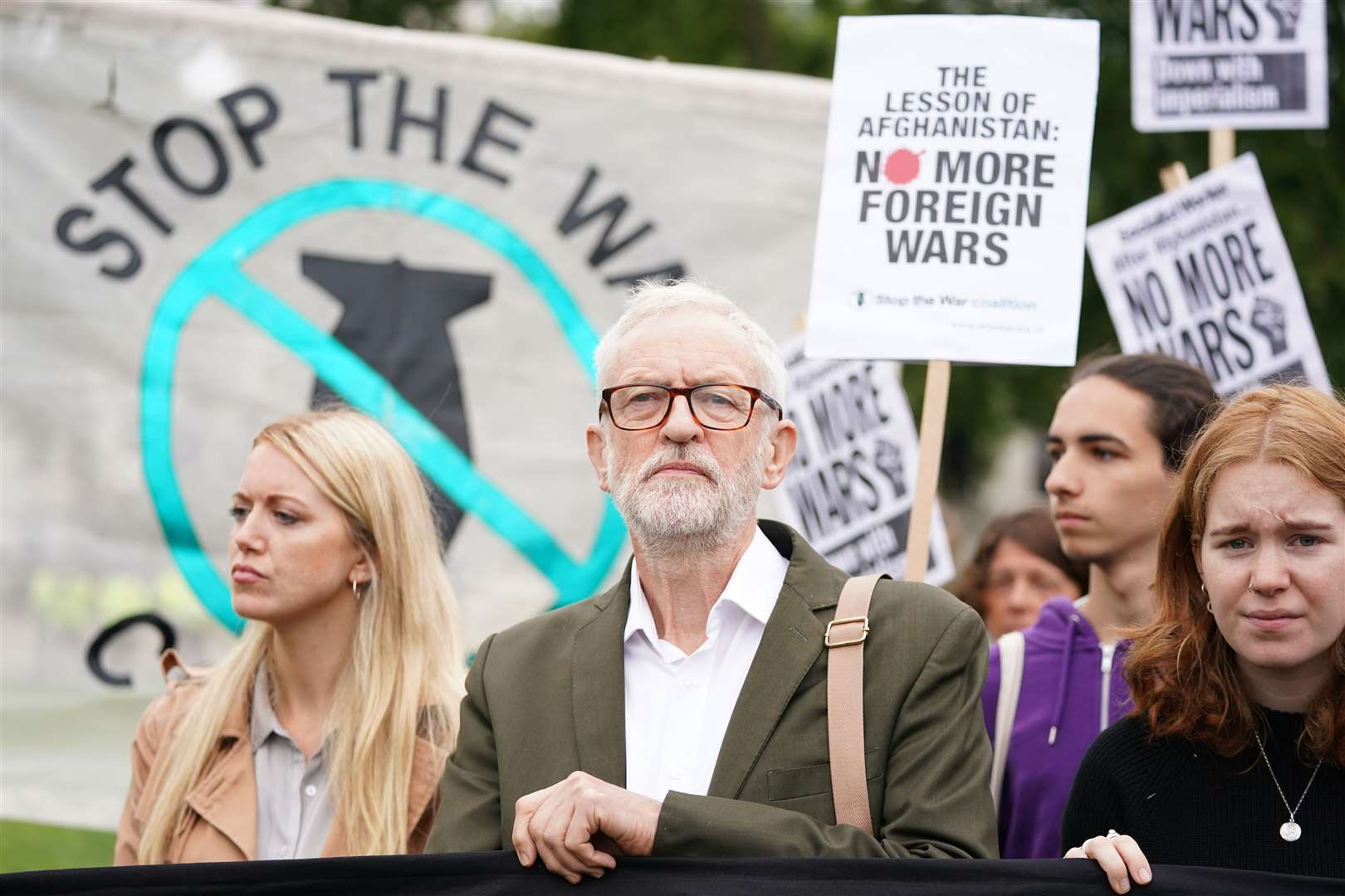 Former Labour leader Jeremy Corbyn joins a demonstration in Parliament Square (Kirsty O’Connor/PA)