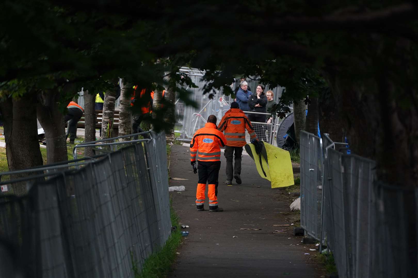 Contractors arrive to clear tents in Dublin (Brian Lawless/PA)