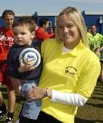 Paul's wife Carly and young son Thomas led the sides out. Picture: TERRY SCOTT