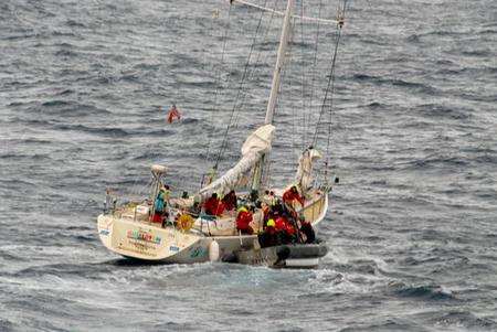 A US Coast Guard boat rescues Dr Jane Hitchens. Picture: US Coast Guard/Cutter Bertholf