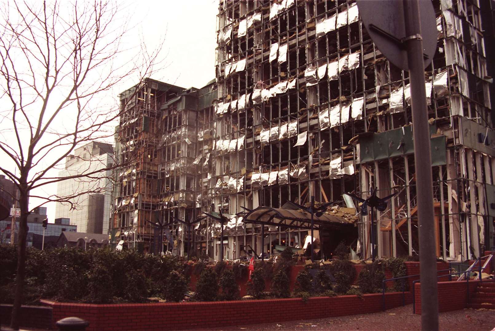 Office buildings damaged by an IRA bomb in London’s Docklands in February 1996 (David Giles/PA)