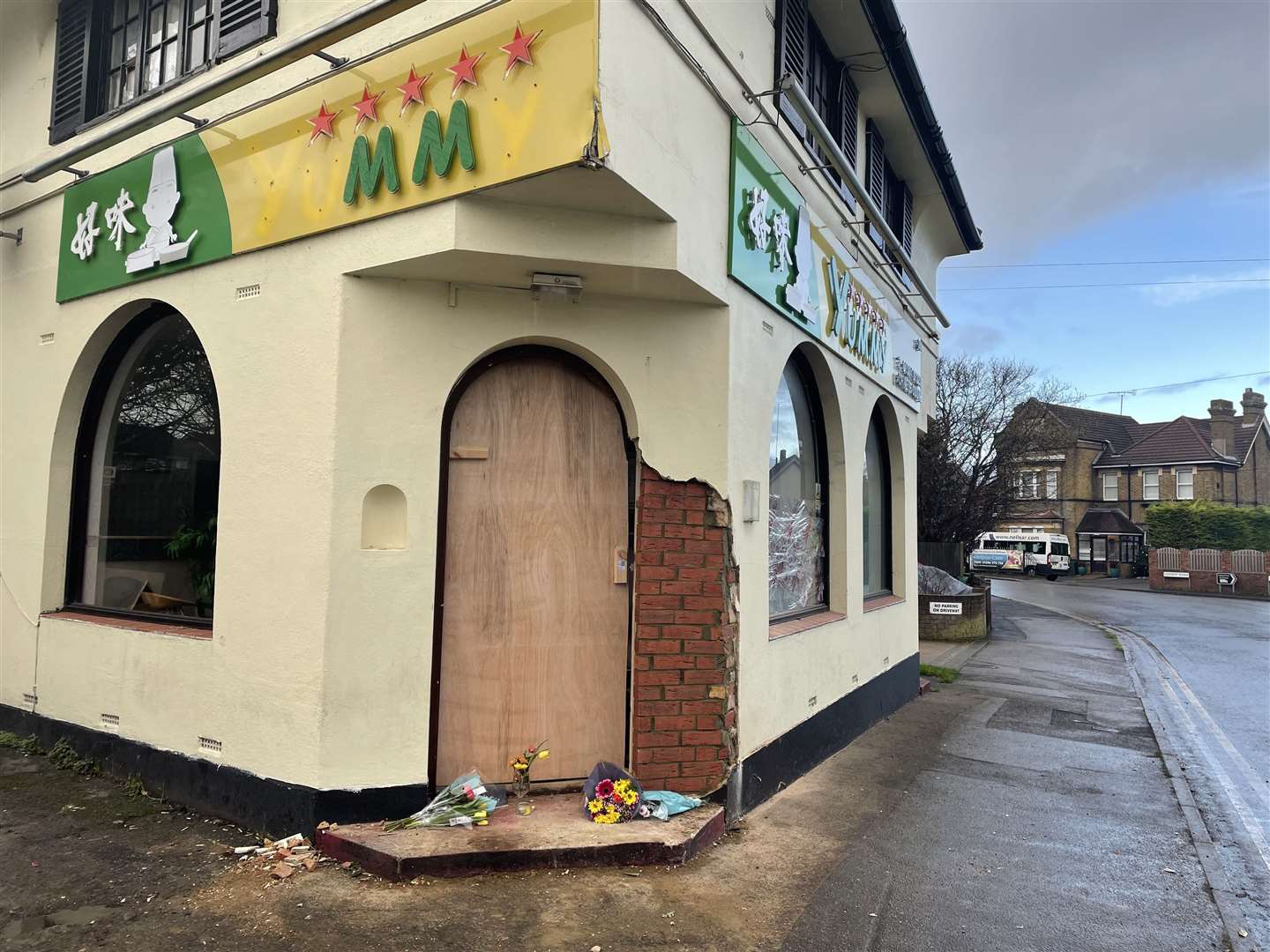 Floral tributes have been left at the doorstep of Yummy's takeaway following the fatal motorcycle incident