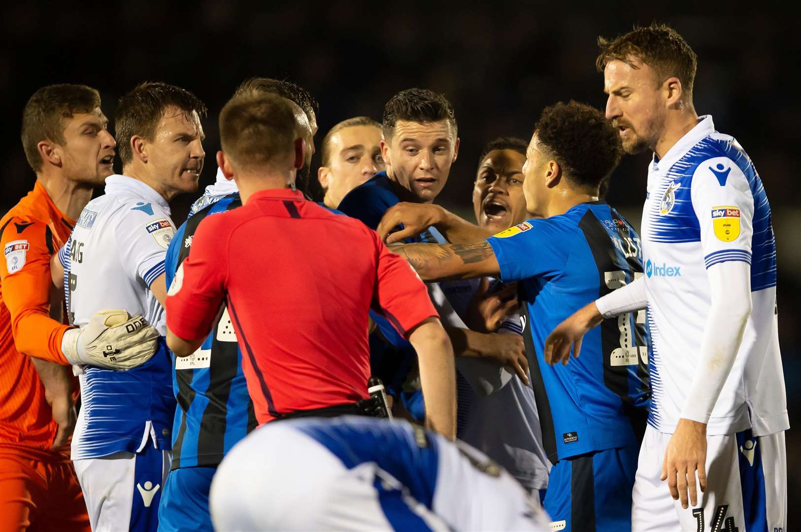 Tempers flare as Callum Reilly is sent off Picture: Ady Kerry