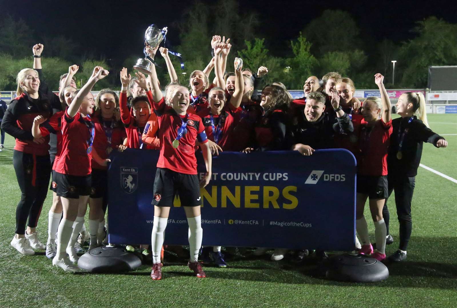 Gillingham Women (red) beat Aylesford Ladies earlier this month to lift the Kent Women's Cup. From next season they will be known as Chatham Town Women Picture: PSP Images