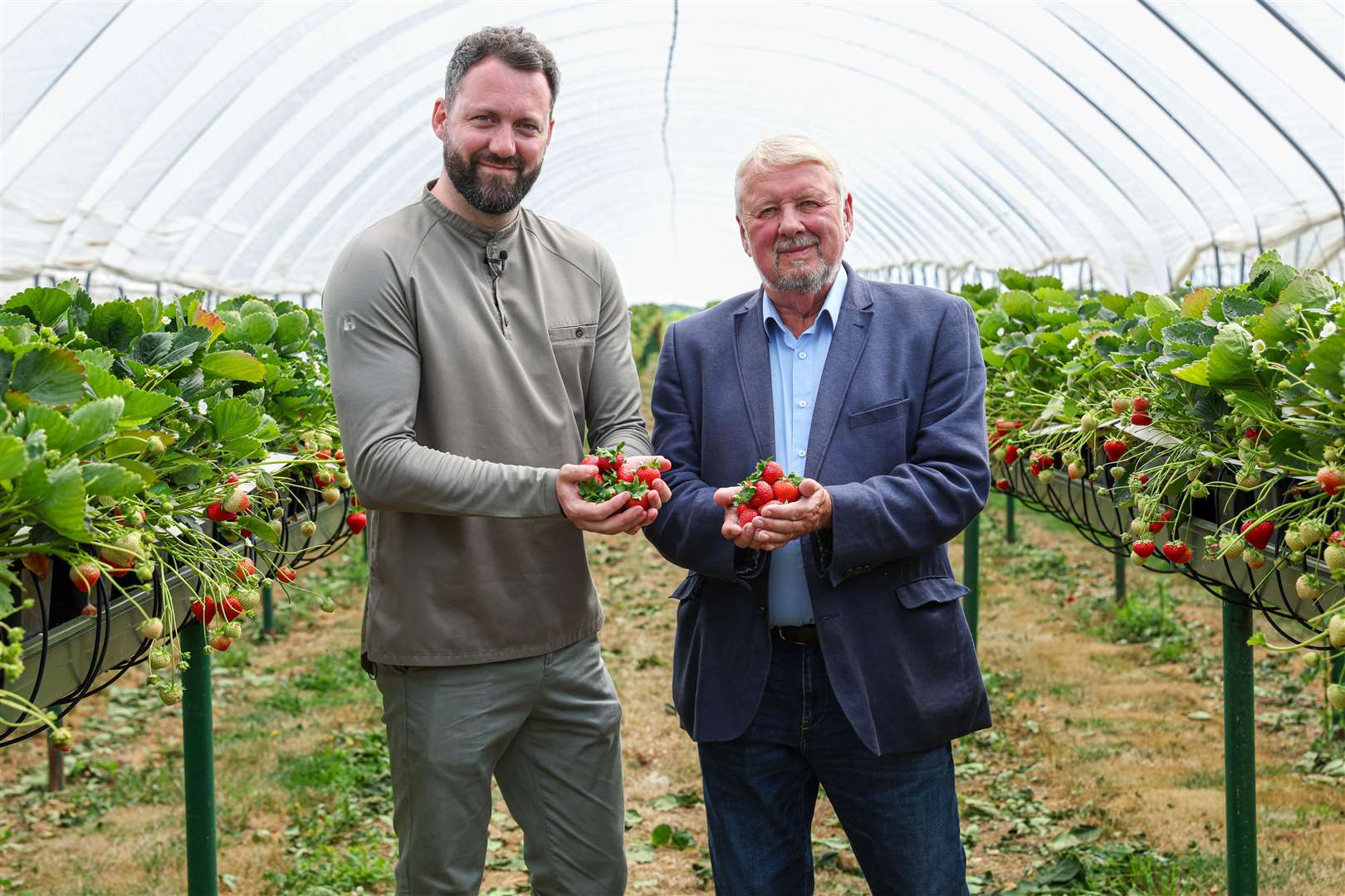 Great British Menu chef Tom Shepherd with Nick Marston, chairman of British Berry Growers (PA)