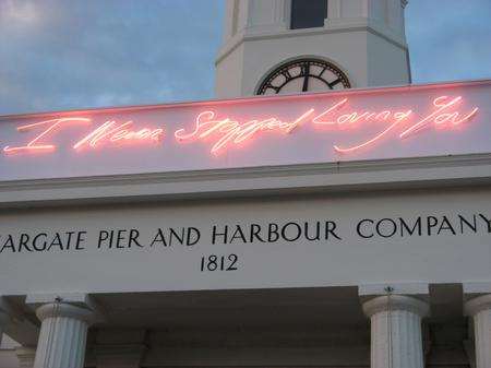 Tracey Emin artwork, I never stopped loving you, which hangs over Droit House, Margate