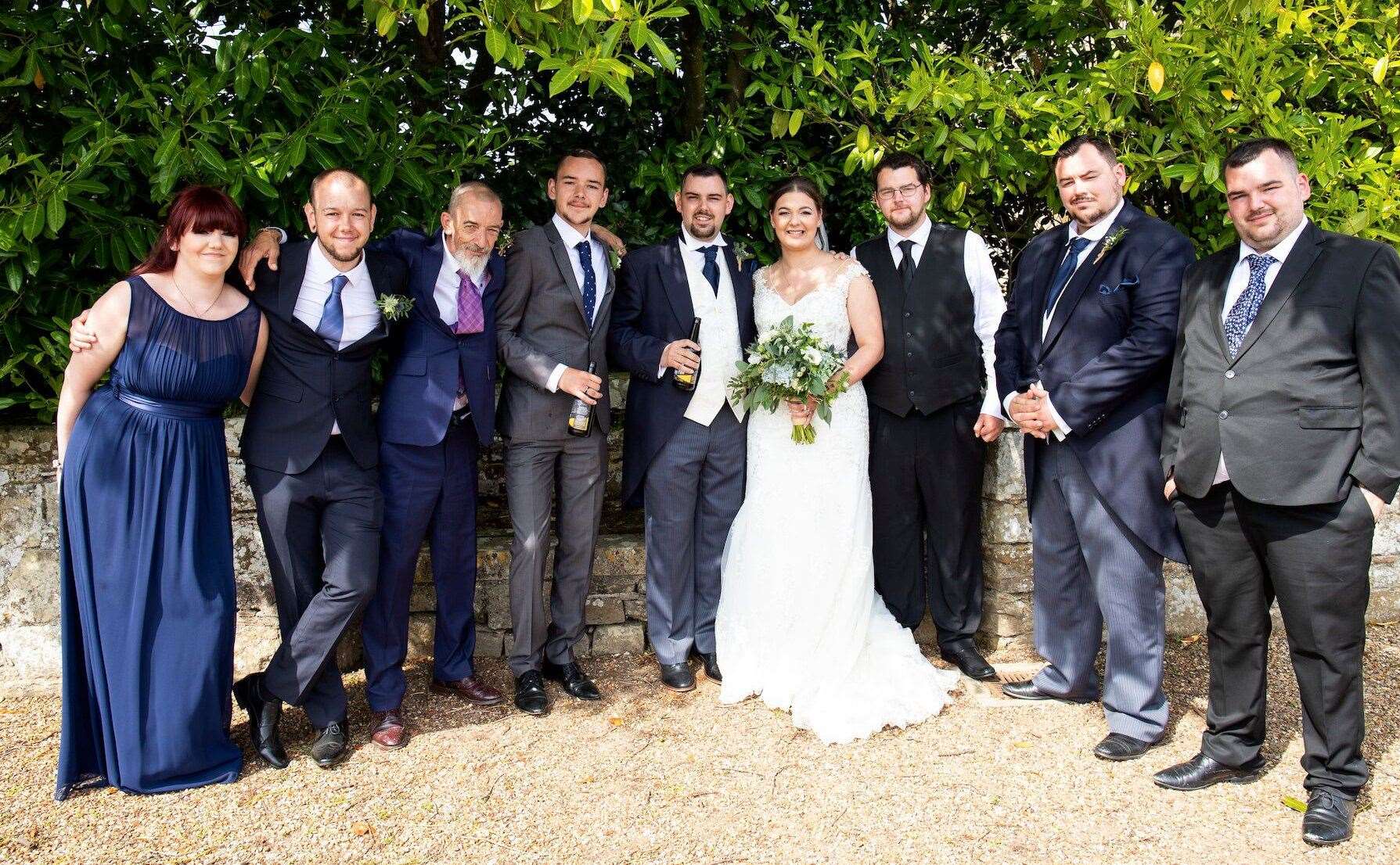 Wayne's family at George Woodgate's wedding. From left: Charlotte, Thomas, Wayne, Benjamin, George, Tyla, Christopher, Glenn, and Joe. Picture: George Woodgate