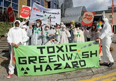 The Camp for Climate Action protest outside The Guardian Climate Change Summit in London on Wednesday