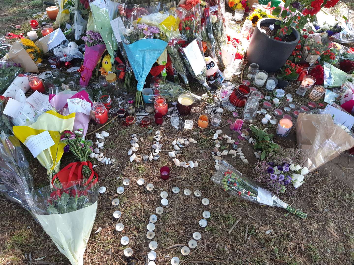 The mass of tributes left to Lucas Dobson in Sandwich last year