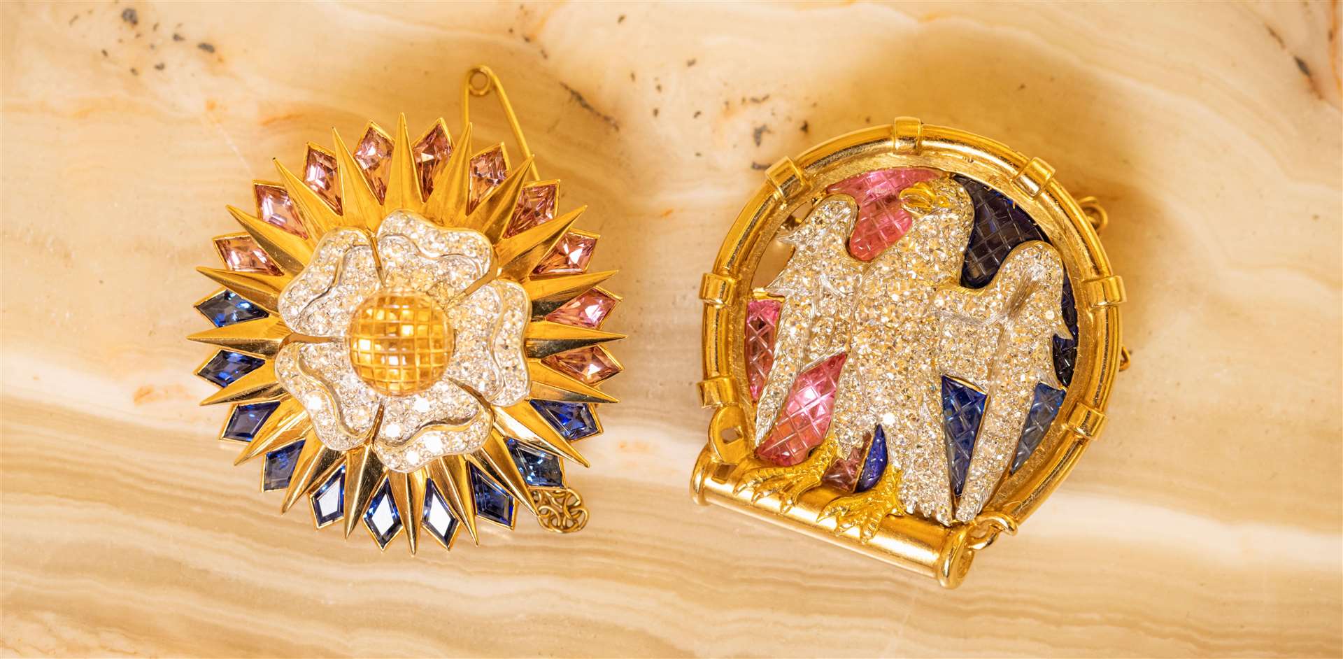 The two diamond-encrusted Cartier brooches were once owned by the socialite Virginia Courtauld. Image: English Heritage/PA