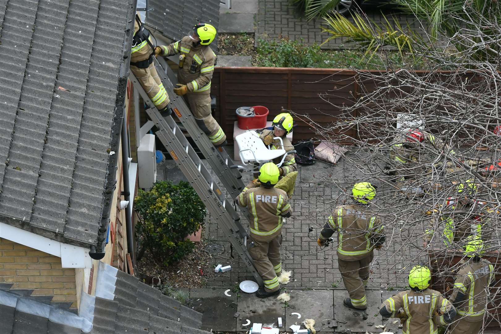 Emergency personnel at the scene in Bow, east London, where a 20-metre crane collapsed (Dominic Lipinski/PA)