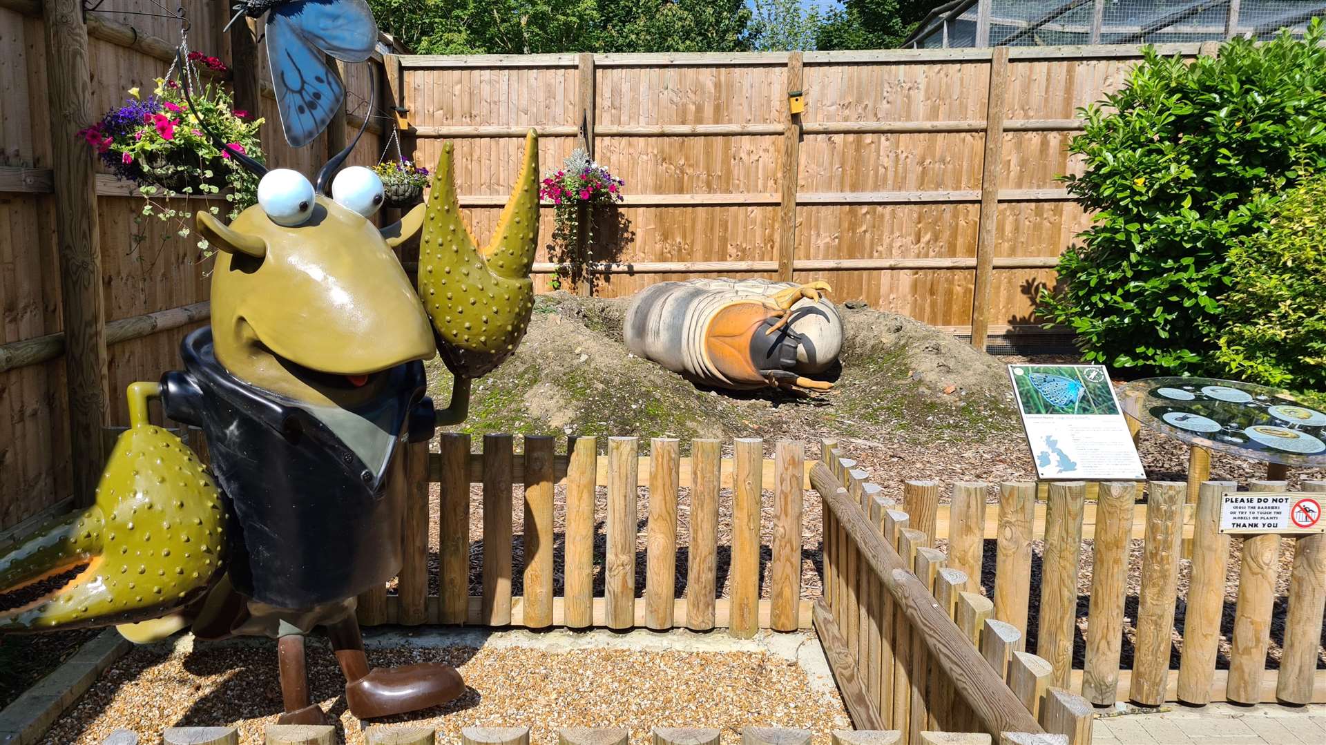 The crayfish mascot looks over the Bug Garden at Wingham