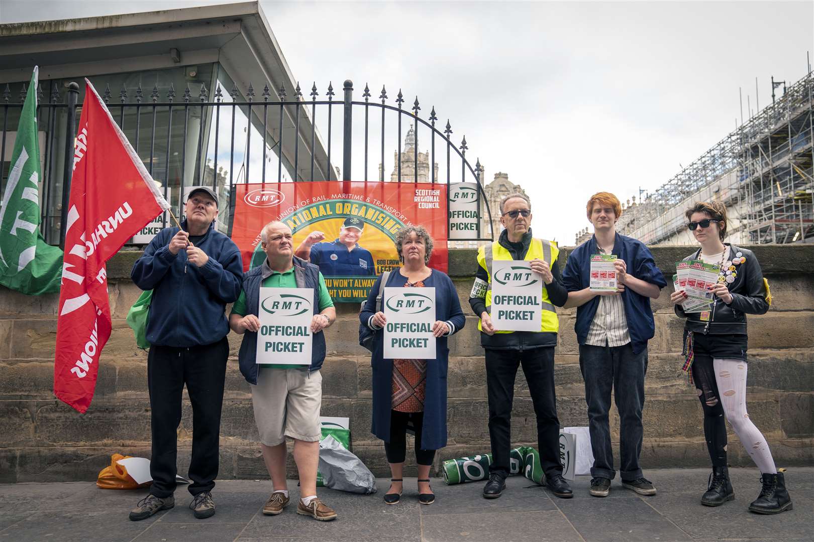 A picket line outside Edinburgh’s Waverley Station (Jane Barlow/PA)