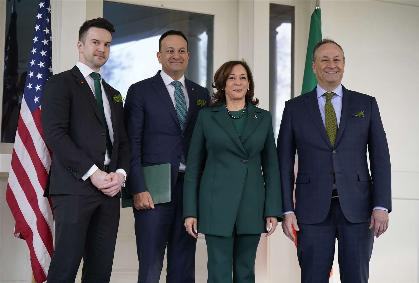 Taoiseach Leo Varadkar and partner Matt Barrett, left, with Kamala Harris and her husband Douglas Emhoff, right (Niall Carson/PA)