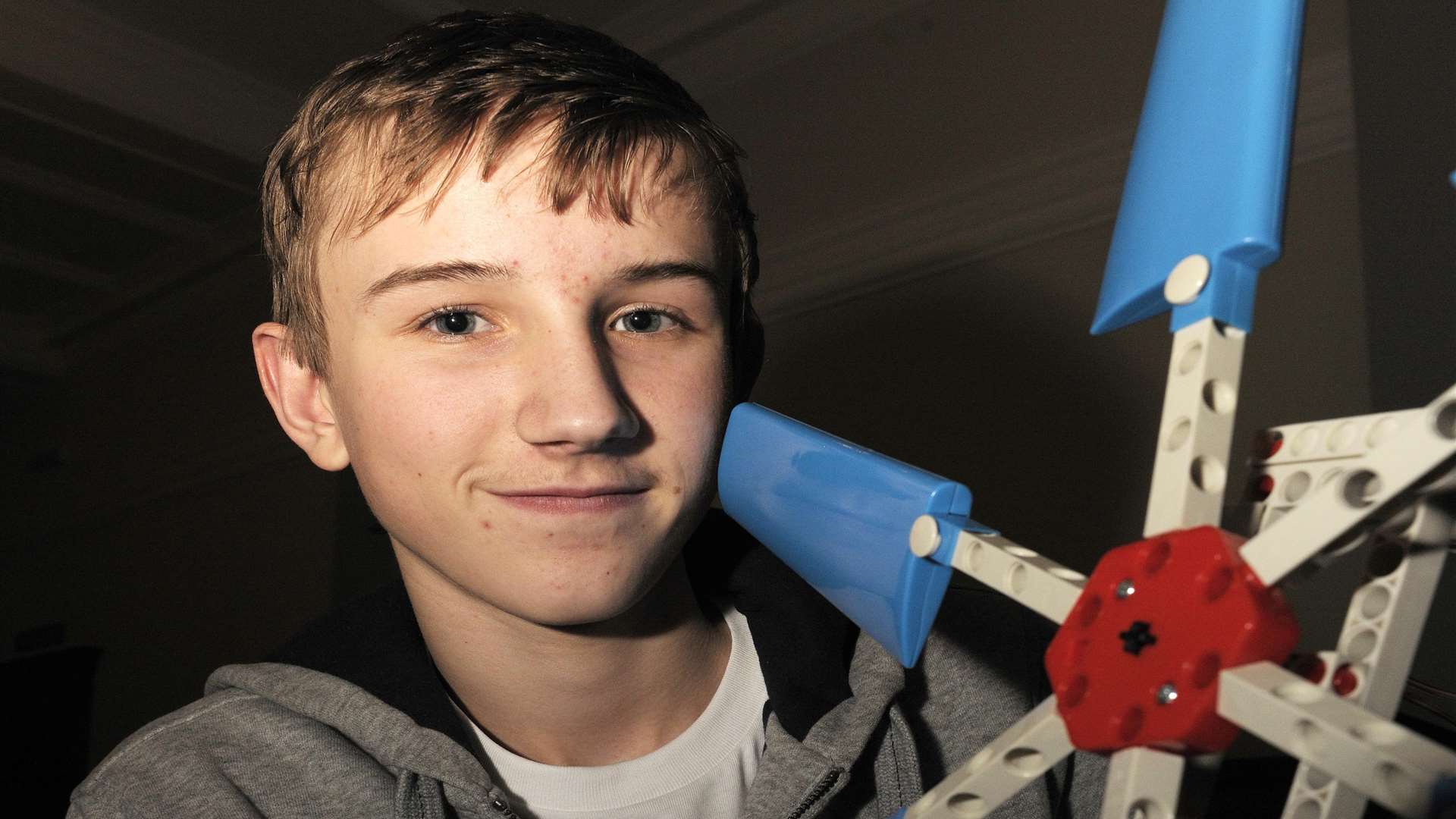 Sam Nobbs with a prototype wind turbine. Fun filled day for students to work alongside engineering and construction industry employers