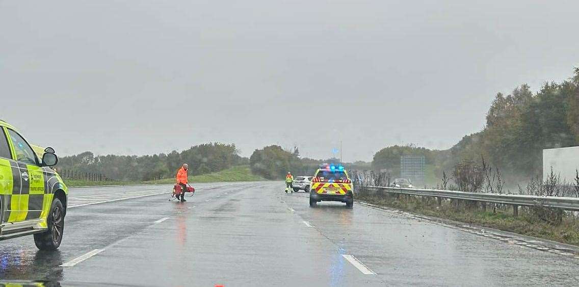 A collision happened on the M20 London-bound at junction 10a in Ashford this morning. Picture: India Darke-Godden