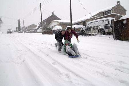 Making the most of a day off. The scene in Queenborough Drive, Minster, this morning. Picture: Barry Hollis.