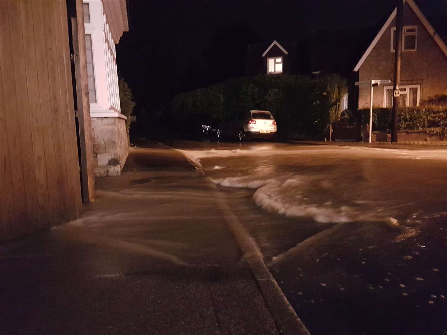 Bull Road in Birling was submerged by flood water on Tuesday night. Picture: Richard Harrison-Murray (12156652)