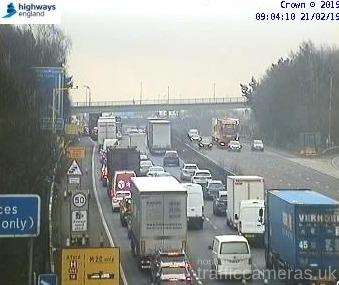There are long delays on the M20 at junction 10. Picture: Highways England (7335819)
