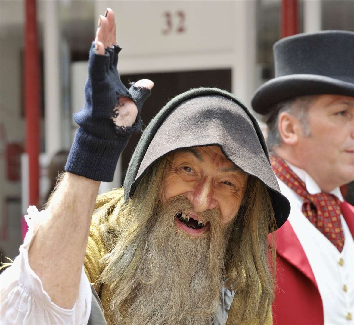 Colin Greenslade as Fagin walking the streets of the High Street and Castle Gardens, Rochester, during the Dickens Festival in 2013